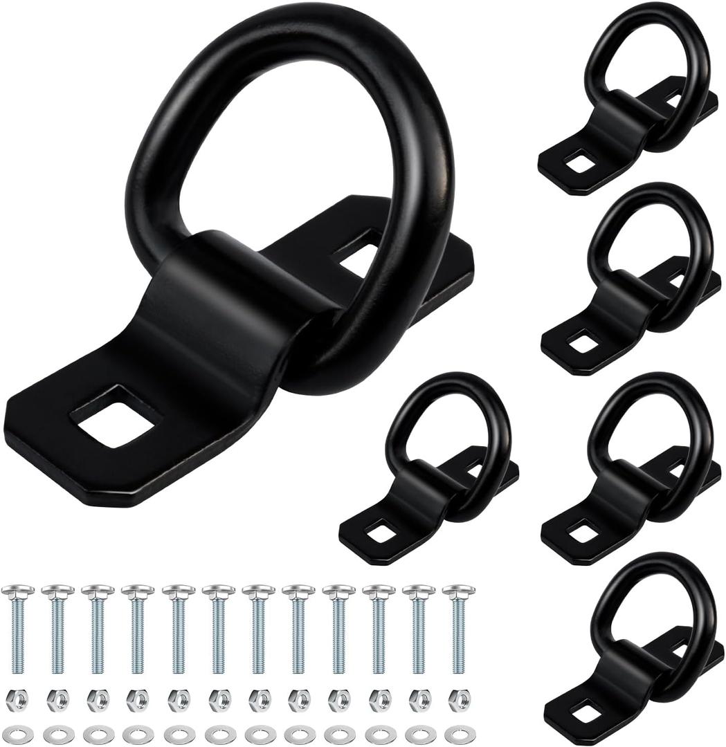 lifgarfe 6PCS Heavy Duty 3/8" Trailer D Ring Tie Down Anchors for Trailer and Truck Bed,6000 Pound Breaking Strength (Black)