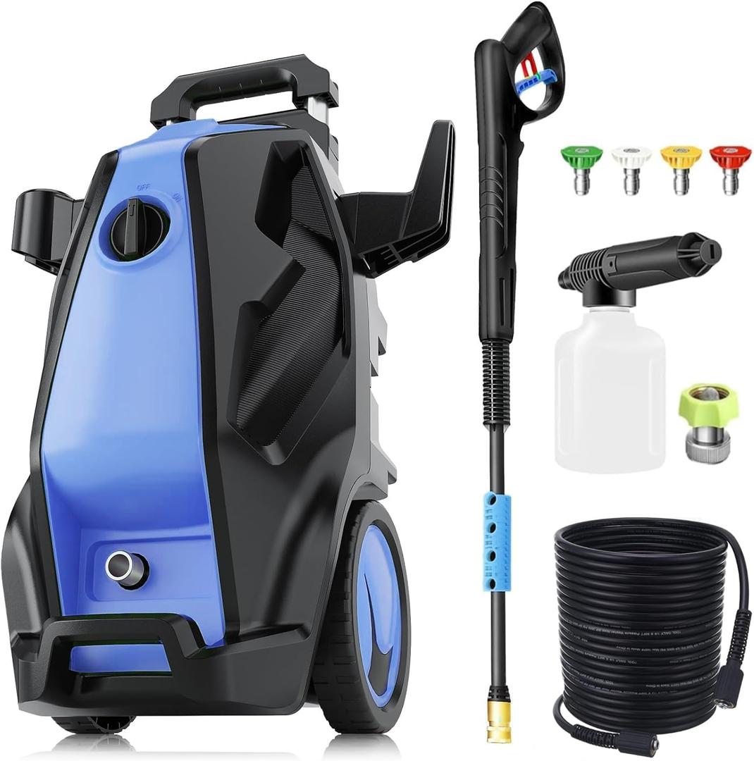 Heavy Duty Electric Pressure Washer, 5000PSI 4.0GPM Power Washer with 33 FT Hose, 4 QC Nozzles and Foam Cannon for Cars/Fences Cleaning, Light Blue