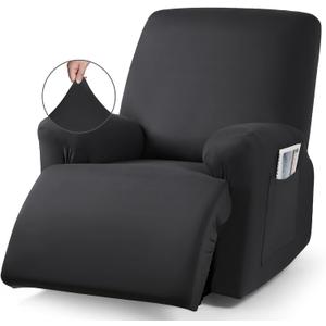 TAOCOCO Recliner Chair Covers Stretch Recliner Covers for Recliner Chair, Polyester Reclining Chair Cover with Arms 3-Piece Soft, Durable and Skin-Friendly Furniture Protector (1 Seater, Black)