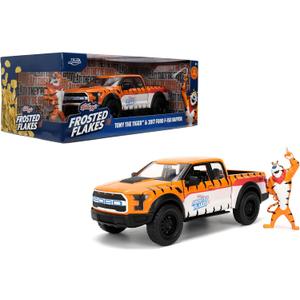 Jada 2017 Ford F150 Raptor Truck with Kellogg's Frosted Flakes Tony The Tiger Die-Cast Carwith Figure, 1:24 Collectible, Opening Doors, Rubber Tires Ages 8+ (Orange/White)