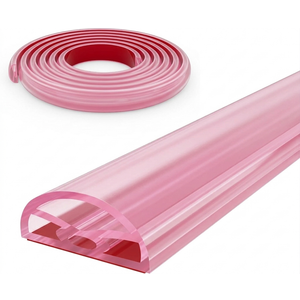 39” Transparent Shower Threshold Water Dam Stopper for Dry and Wet Separation, Self Adhesive Collapsible Walk in Shower Splash Guard Seal Strip, Silicone Sink Edge Water Barrier for Bathroom, Kitchen (Pink)