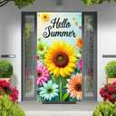 Hello Summer Door Cover for Door Decorations Sunflower Door Banner Backdrop Summer Seasonal Porch Front Photo Background for Outdoor Decor Supplies 71 x 35 Inch