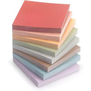 Sticky Notes 8 Vintage Colors 3x3in, Self-Stick Notes Pads with Easy to Post for School, Home, Office, 8 Pads/Pack, 80 Sheets/Pad
