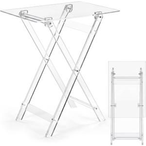 Namalu Acrylic Foldable TV Dinner Table Clear Small Folding Tray Space Saving for Eating Snack Coffee Bed Desk Living Room Kitchen Furniture Easy Assembly(No Edge,24 * 20 * 14 Inches,Transparent)