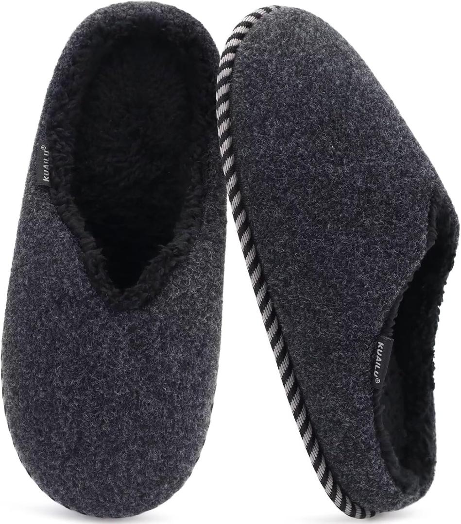 KuaiLu Womens Memory Foam Slippers Ladies Cozy Fuzzy Plush Fur Lined Warm Winter Cushioned Slip on House Bedroom Shoes Comfy Indoor Outdoor Hard Sole Arch Supportive Plantar Fasciitis Black Size 9
