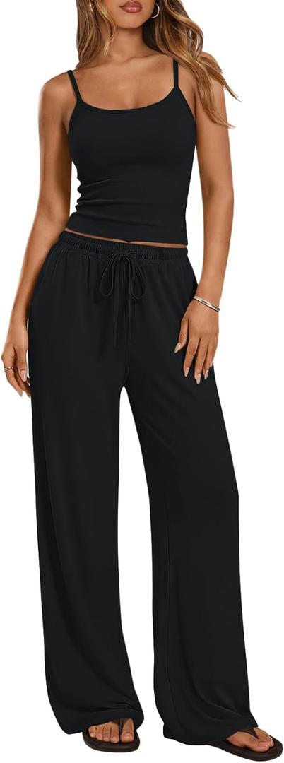 Trendy Queen Women's 2 Piece Lounge Set Soft Matching Vacation Outfits for Travel, Airport, and Casual Wear, Black, Medium
