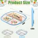 2 x BUSOHA 2 Pack Stainless Steel Kids Plate with Suction - 9.4"X 8.6" Divided Toddler Baby Plates with Silicone Sleeves 2-in-1 Non-Slip Anti Breakage Metal Toddler Bowls (Blue + Beige)