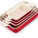 Bakeware Set of 4, MALACASA Porcelain Baking Pans Set for Oven, Casserole Dish, Ceramic Rectangular Baking Dish Lasagna Pans for Cooking Cake Pie Dinner Kitchen, Red (9.5"/11.25"/12.75"/14.5")