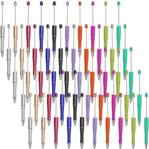 jiebor 50Pcs Beadable Pens Plastic Bead Black Ink Ballpoint DIY Cute Cool Pens for Journaling Students Teacher Bridal Graduation Gift Office Supplies Multicolor