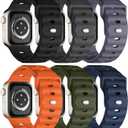 Sport Bands 6-Pack Compatible with Apple Watch Ultra 3/2 Band 49mm 46mm 45mm 44mm 42mm, Wide Soft Silicone Wristbands Waterproof Strap Men for iWatch Series 11 10 9 8 7 6 5 4 3 SE Ultra (Black/Dark Gray/Orange/Army Green/Navy Blue/Blue Gray)