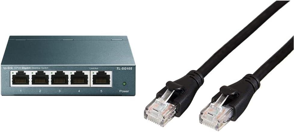 TP-Link 5 Port Gigabit Ethernet Switch and Amazon Basics Cat6 Ethernet Patch Cable Bundle