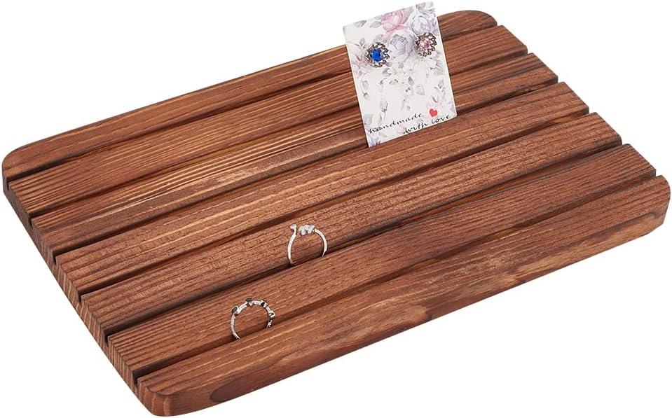 NBEADS Wood Earring Display Stands, 6 Slots Brown Jewelry Earring Ring Display Holder Wood Earring Card Holder Business Card Holder Display for Home Office Retail Store, 10.8x6.69