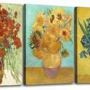 OKEXCKK 3 Piece Sunflowers- Irises Flower Vase Vincent Van Gogh Paintings Art Reproduction, Giclee Canvas Prints Wall Art for Home Decor 12"x16"