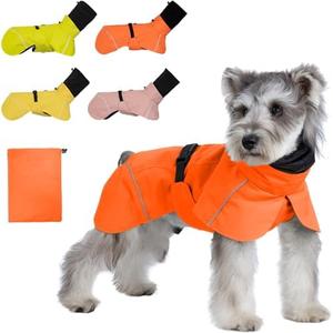 AIMYDOG Dog Raincoat, Waterproof Dog Rain Jacket with Calming Hood, Adjustable Lightweight Dog Rain Coat with Zipper Leash Hole and Reflective Strip for Small Medium Dogs Puppies(Orange, S)