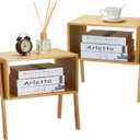 Pipishell Bamboo Stackable End Tables, Wood Living Room Nightstand, Bedside Tables for Bedroom Storage, Set of 2 (Natural)
