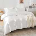HOdo Home Satin Duvet Cover Queen Size, 3PCS Silk Like Comforter Cover, Ultra Soft and Breathable Bedding Set with Zipper Closure & Corner Ties  White, Queen/Full(No Comforter)