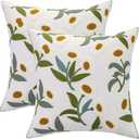 4 Pack Tosleo Embroidered Throw Pillow Cover 18 x 18 inch Orange Floral with Green Leaves Spring Decorative Pillowcase Square Accent Cushion Cover for Sofa Couch Bedroom