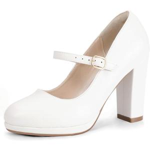 IDIFU IN4 Mary Jane Shoes Closed Toe Heels Platform High Chunky Block Heels Women's Pumps Comfortable Dress Shoes for Women Wedding Bridal Work Fashion Round Toe Pumps Shoes Size 8,5
