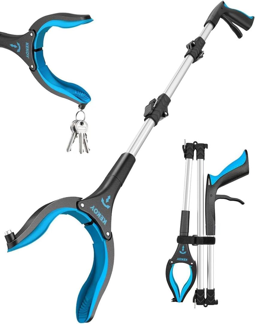 32inch Grabber Reacher Tool for Seniors, Foldable Reacher Grabbers Pickup Stick with Anti-Slip 360° Rotating Jaw, 4" Wide Extended Claw with Magnet for Disabled, After Surgery Recovery