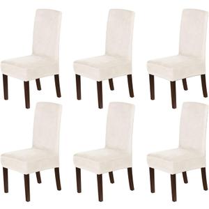 H.VERSAILTEX Dining Chair Covers Velvet Stretch Chair Covers for Dining Room Set of 6 Parson Chair Slipcovers Chair Protectors Covers, Soft Thick Solid Velvet Fabric Washable, Ivory