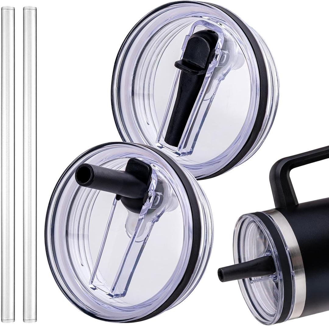 Replacement Lid for Stanley 40 oz and 64 oz Tumbler.Leakproof Flip Straw Lid Fit Stanley Cup Quencher H2.0 40 oz/64 oz and ProTour 40oz/64oz Tumbler (Black,2-Pack)