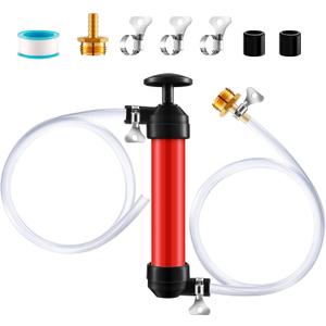 RV Antifreeze Siphon Hand Pump Kit, Liquid Transfer Pump with Two 1 Metre Clear PVC Hoses for Petrol, Oil and Fluids, Fuel Siphon Pumps with 2 Clamps, Camper, Boat Winterization Accessories