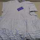 Chouyatou Women Summer Beach Short Sleeve Striped Shirt Dress Button Down Tiered Mini Tunic Babydoll Dress (Blue, XL)