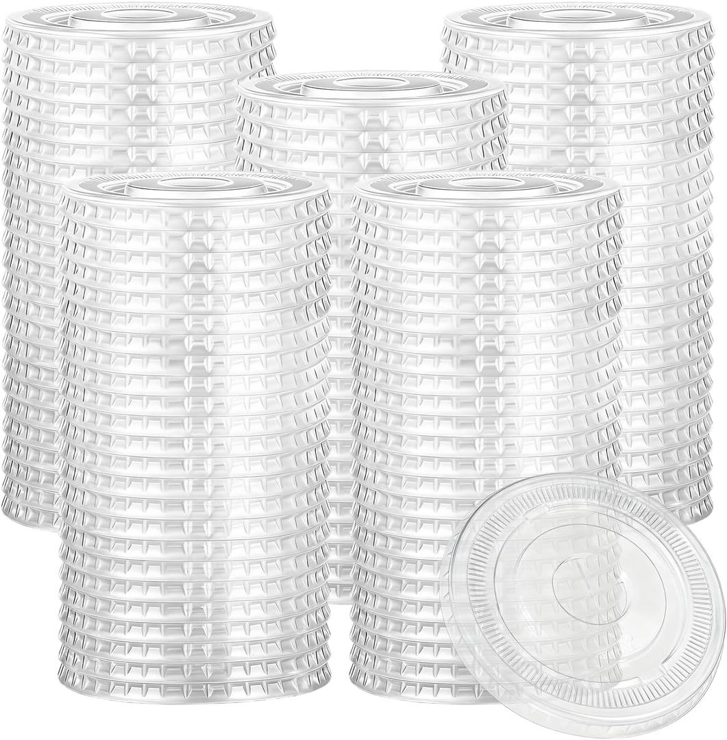 200pcs, PET, Plastic Lids, 98mm Plastic Cup Lids, With Straw Slot, Disposable Transparent Flat Lid For 12, 16, 20, And 24 Ounce Cups, Suitable For Ice Cream, Beverages, Travel Party Supplies