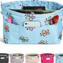 Vercord Premium Nylon Purse Organizer Tote Handbag Insert Organizers Bag in Bag Zipper 13 Pockets 5 Sizes (X-Large, Blue Butterfly)