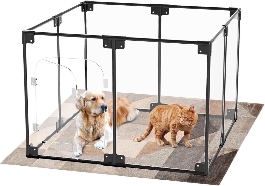 Clear Acrylic Dog Playpen with Door, Clear Dog Play Pen Indoors,40x40x28 Inch Indoor Pet Playpen for Small and Medium Dogs, Transparent Dog Pen (L40*W40*H28(INCH), Black)