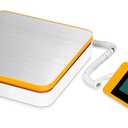 Fuzion Shipping Postal Scale - Package Scale 110LB x 0.1oz, Large LCD Display, 5 Units, Digital Scale for Packages, Postage - Dual Power Supply (Batteries & Adapter) (Orange+White)