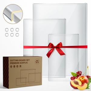 3PCS Acrylic Cutting Board with Counter Lip, Cutting Boards Set, Clear Cutting Boards for Countertop, Non Slip Cutting Board for Kitchen Utensils, Kitchen Decor, House Warming Gifts New Home