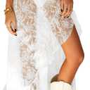 Cicy Bell Womens Lace Maxi Skirt Summer High Low Asymmetrical Sheer Y2K Sexy Beach Cover-up Long Skirts (Medium, White)