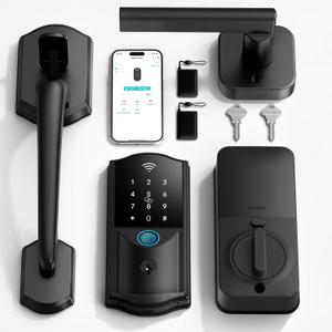 Built-in WiFi Smart Lock with Handle Set - Firstriver Fingerprint Keyless Entry Door Lock for Front Door, App Control, Digital Keypad Deadbolt, Auto Lock, Compatible with Alexa & Google Assistant