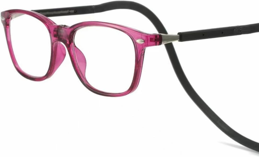 Magnetic Blue Light Blocking Reading Glasses for Presbyopia, Blue Light Filter, and Interchangeable Adjustable Straps (Rosy)