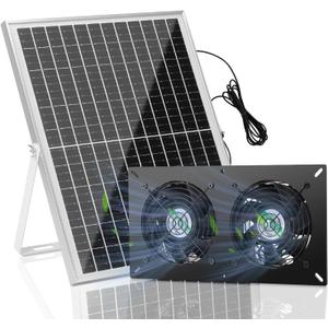 25W Solar 2 Fan Kit for Outdoor Greenhouse, Solar Powered Vent Exhaust Ventilation Fan for Chicken Coop, Shed Air Circulation, 14.7 Ft Long Cord with IP65 Weatherproof Rate