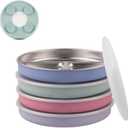 Elk and Friends Stainless Steel Divided Plates with Silicone Sleeve for Babies & Toddlers | Lids Included | Stay Put Suction | Dinner & Snack Plates | 4 Pack (Blush/Lilac/Sage/MistyBlue)