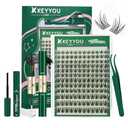 KEYYOU LASH Lash Clusters Kit Manga Lashes 8-18mm C Curl Wispy Lash Clusters Ultra-Thin Natural Lashes with Spike Eyelash Extensions 144pcs Fairy False Eyelashes with Remover Bond and Seal（F03 Kit）