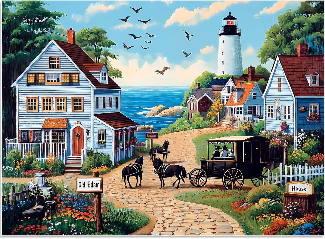 500 Pieces Puzzle for Adults, Town Horse House Puzzle, Recycled Cardboard Jigsaw Puzzles 500 Pieces for Adult, Challenging Puzzles Game Home Decor Birthday Party Gift Toy Seniors 20.5 * 15 in