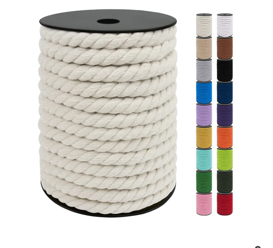 JeogYong Macrame Cord 10mm 75 Feet Thick Cotton Rope, 3 Strand Twisted Cotton Cord, Colored Macrame Rope for Crafts Packing, Wall Hangings, Plant Hangers, Knotting, Boho Home Decorations Natural