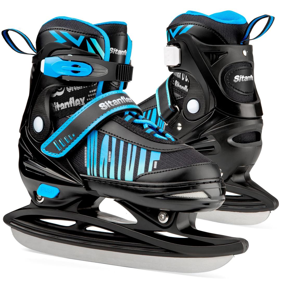 Sitanflex Adjustable Ice Skates for Kids Girls Boys, Kids Ice Hockey Skates for Beginners Ages 4-12, Toddler Ice Skating Shoes with Safety Ankle Support and Soft Padding for Outdoor & Rink, Blue