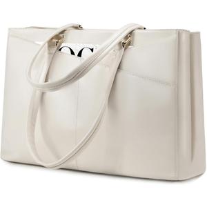 LOVEVOOK Laptop Bag for Women 15.6 Inch Tote Bags Waterproof Computer Briefcase for Teacher Business Office Work Bag,Beige