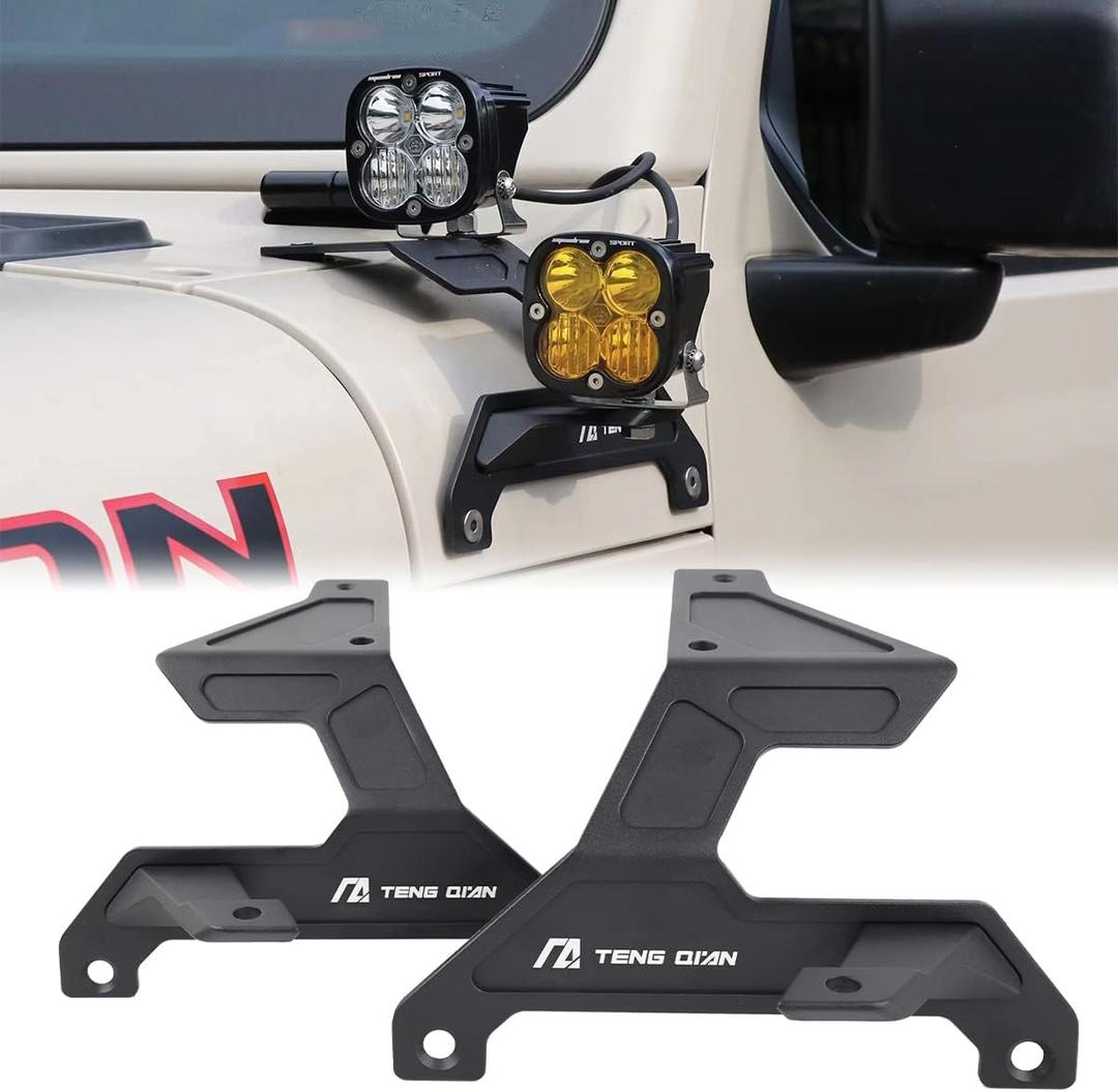 Dual A Pillar Light Mount - Windshield LED Light Mounting Brackets Off-Road Light Bar detachable Compatible with 2018-2025 Jeep Wrangler JL/JLU Gladiator JT Black(1 Pair)NOT for Mojave and 392