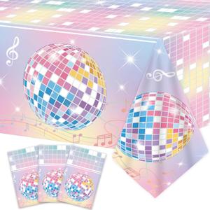 3 Pcs Pastel Singer Birthday Tablecloths Disco Ball Party Decorations Colorful Disco Balls Plastic Table Cover Music Theme Birthday Table Cloths for Music Lover Wedding Anniversary Party Supplies