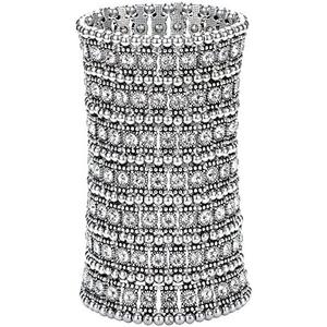 Szxc Womens Ballroom Rhinestone Stretch Cuff Bracelets Fit Wrist Circumference from 6.5" to 7.8" - Lead & Nickle Free