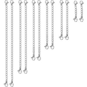 UUBAAR 12 PCS Necklace Extenders - Stainless Steel Necklace Extension Chain for Jewelry, Bracelets & Anklets (1"-6" Lengths, Silver)