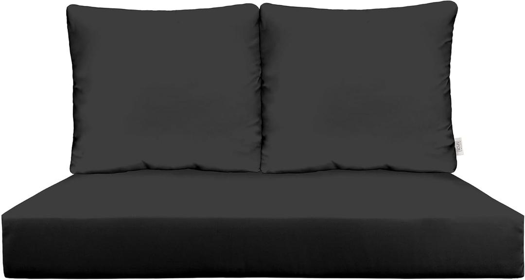 RSH DECOR: Sunbrella Deep Seating Loveseat Cushion Set | 46 x 26 Loveseat | Performance Fabric | Outdoor Foam Settee and Pillow Back Cushions for Patio Furniture | Canvas Black