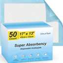 50 Count Super Absorbency Disposable Underpads, Leakproof Quick Drying Disposable Pads for Baby, Puppy and Adults, Disposable Changing Pads for Baby, Disposable Diaper Changing Pads, 17 x 13