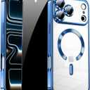 for iPhone 17 Pro Case with Privacy Screen Protectors [Non-Yellowing] Shockproof Slim Metallic Glossy Luxury Cover for Girl Women Men Cases Phone Case for iPhone 17Pro Cover-Blue