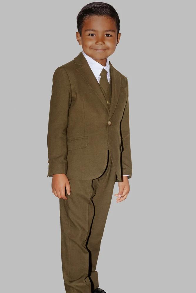 Retro Linen Boys Suit Slim Fit 5 Piece Sets Kids Wedding Outfit Linen Suits Casual Drawstring Tuxedo Set for Boy 7